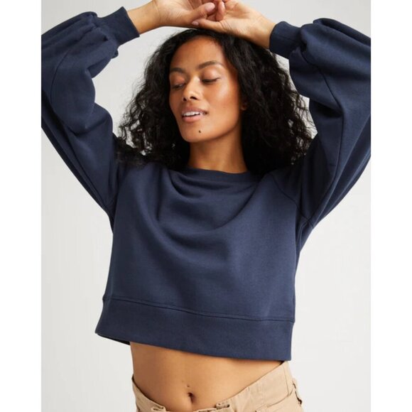 Richer Poorer Navy Blue Recycled Fleece Cropped Sweatshirt - 35372 - Picture 3 of 15